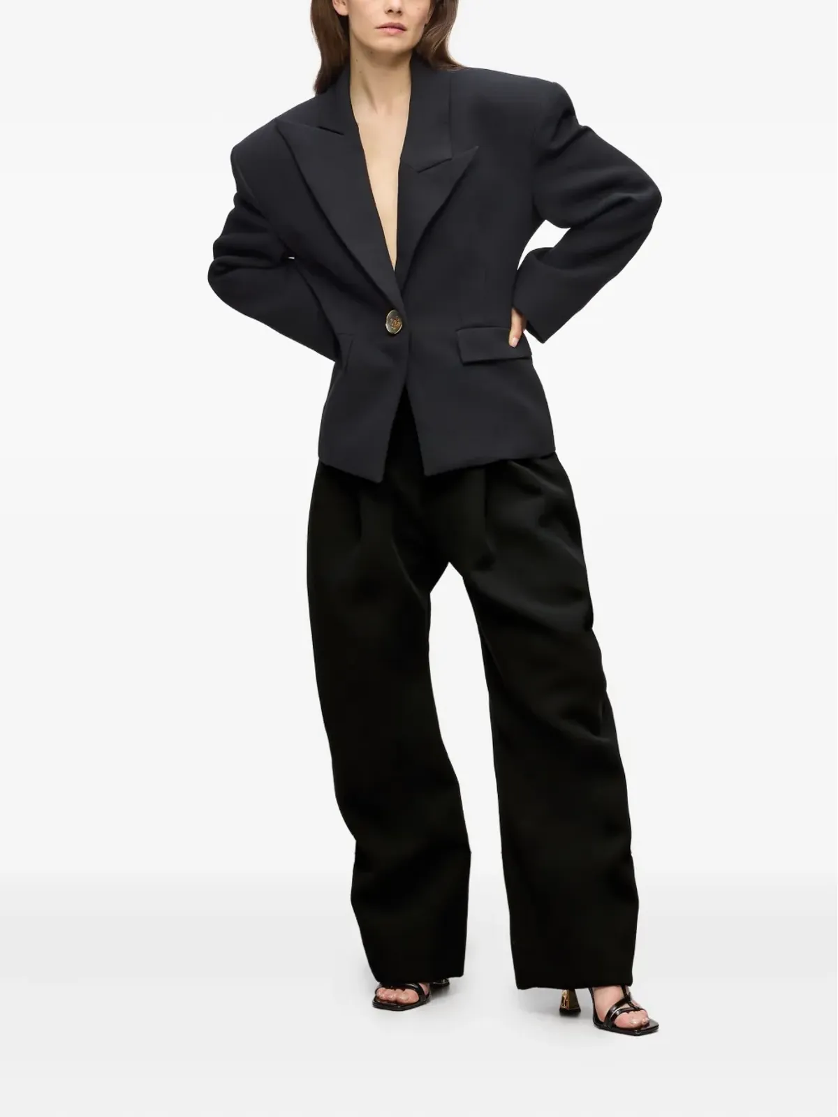 Karl Lagerfeld Karl Studio ワイドレッグ ハイウエスト ボリュームパンツ ブラック - 画像2