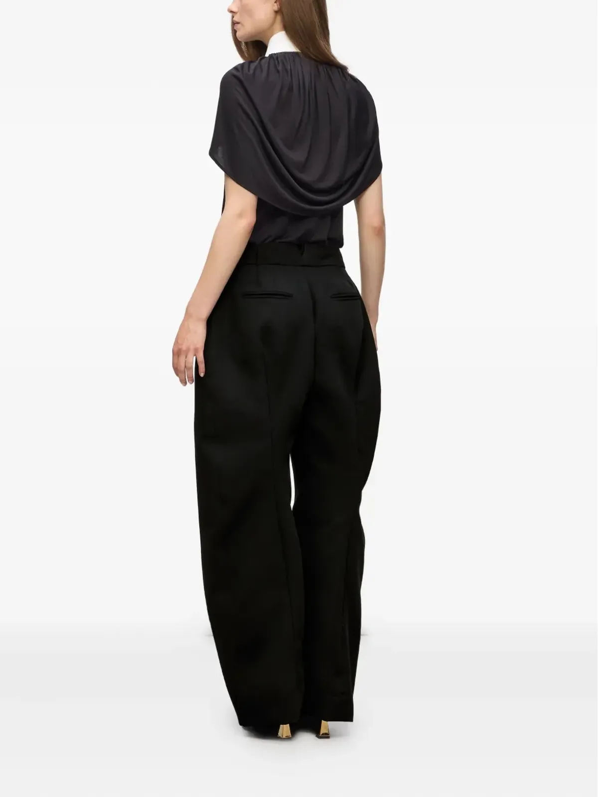 Karl Lagerfeld Karl Studio ワイドレッグ ハイウエスト ボリュームパンツ ブラック - 画像3