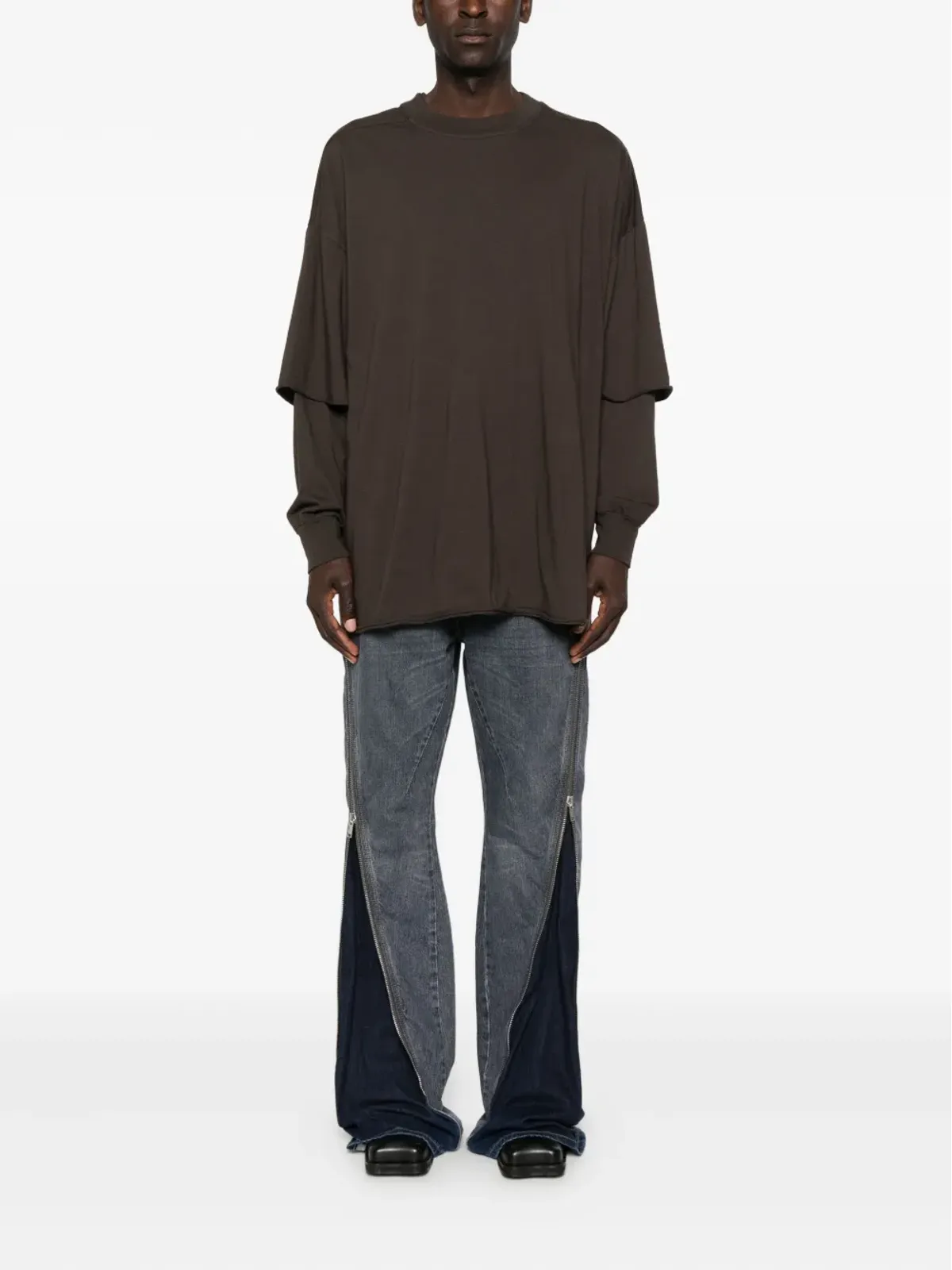 Rick Owens DRKSHDW レイヤード長袖Tシャツ ブラウン - 画像2