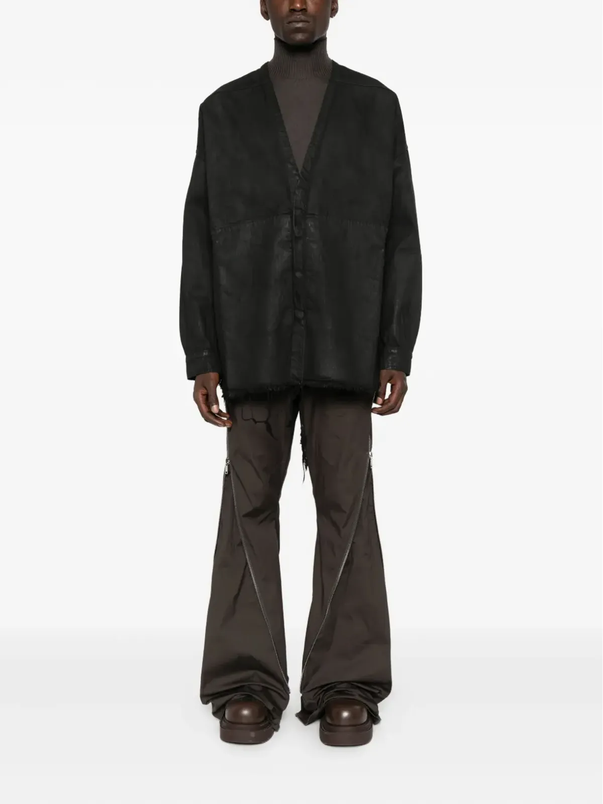 Rick Owens DRKSHDW フリンジヘム コットンコート - ブラック - 画像2