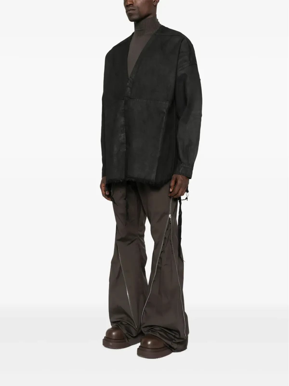 Rick Owens DRKSHDW フリンジヘム コットンコート - ブラック - 画像3