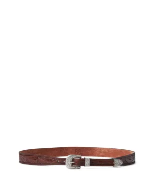 Ralph Lauren RRL 手彫りレザー帽子バンド - ブラウン - サムネイル1