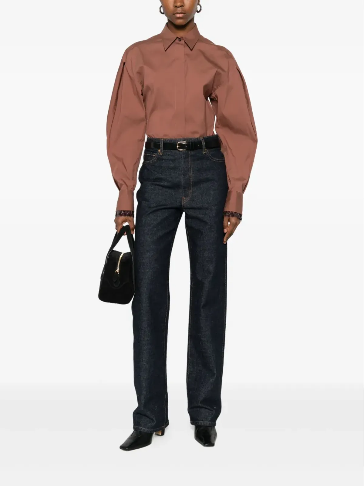 Brunello Cucinelli ロングスリーブ レイヤードシャツ ブラウン - 画像2