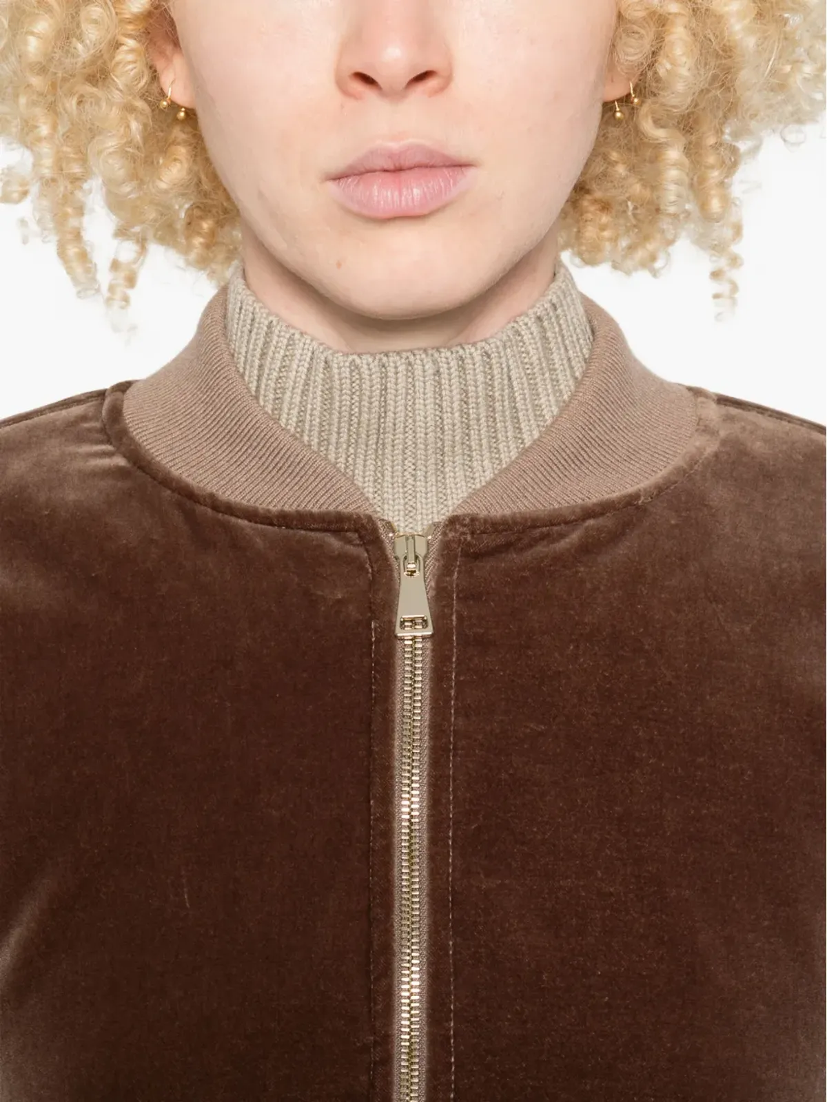 Fabiana Filippi ベルベットジップアップボンバージャケット - 画像5