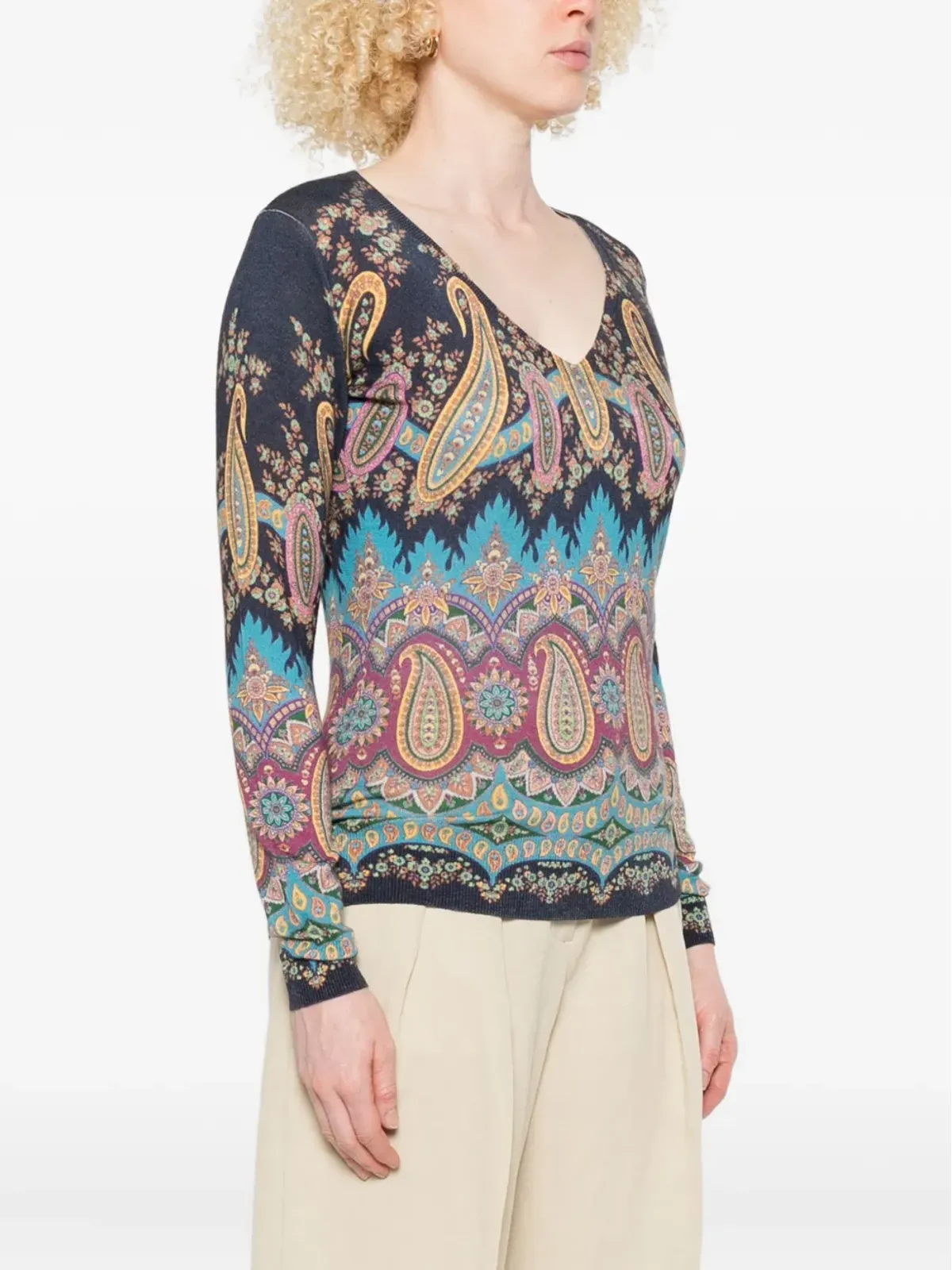 ETRO ペイズリープリントVネックセーター - 画像3