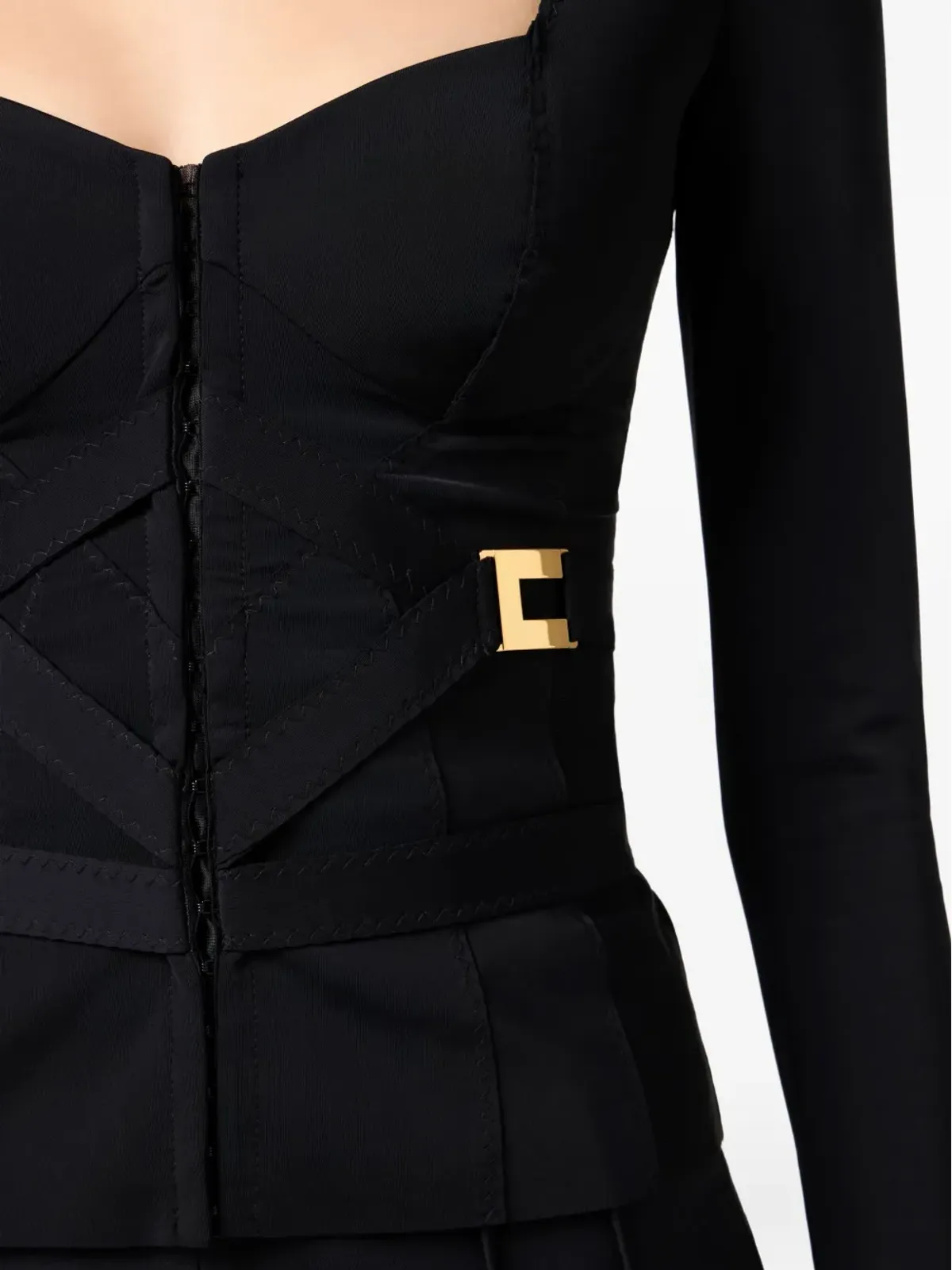 Elisabetta Franchi コルセットディテール長袖Tシャツ ブラック - 画像5