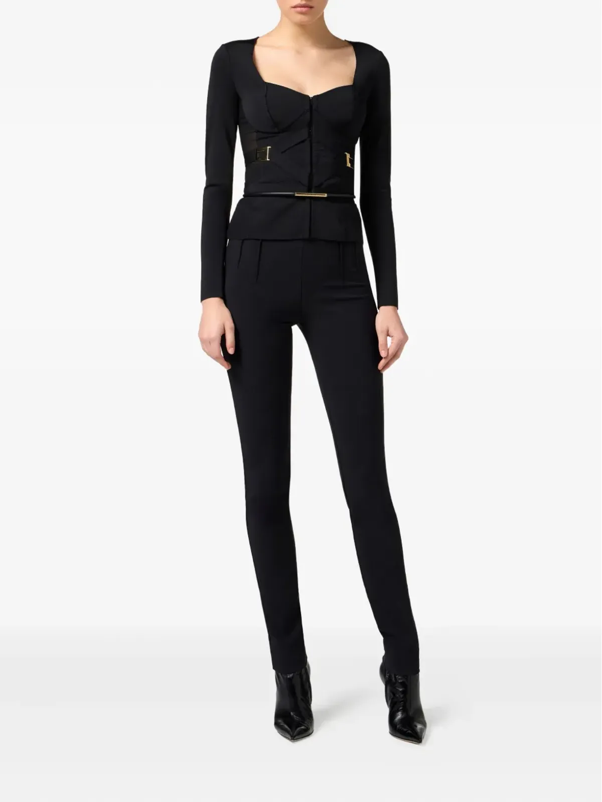 Elisabetta Franchi コルセットディテール長袖Tシャツ ブラック - 画像2