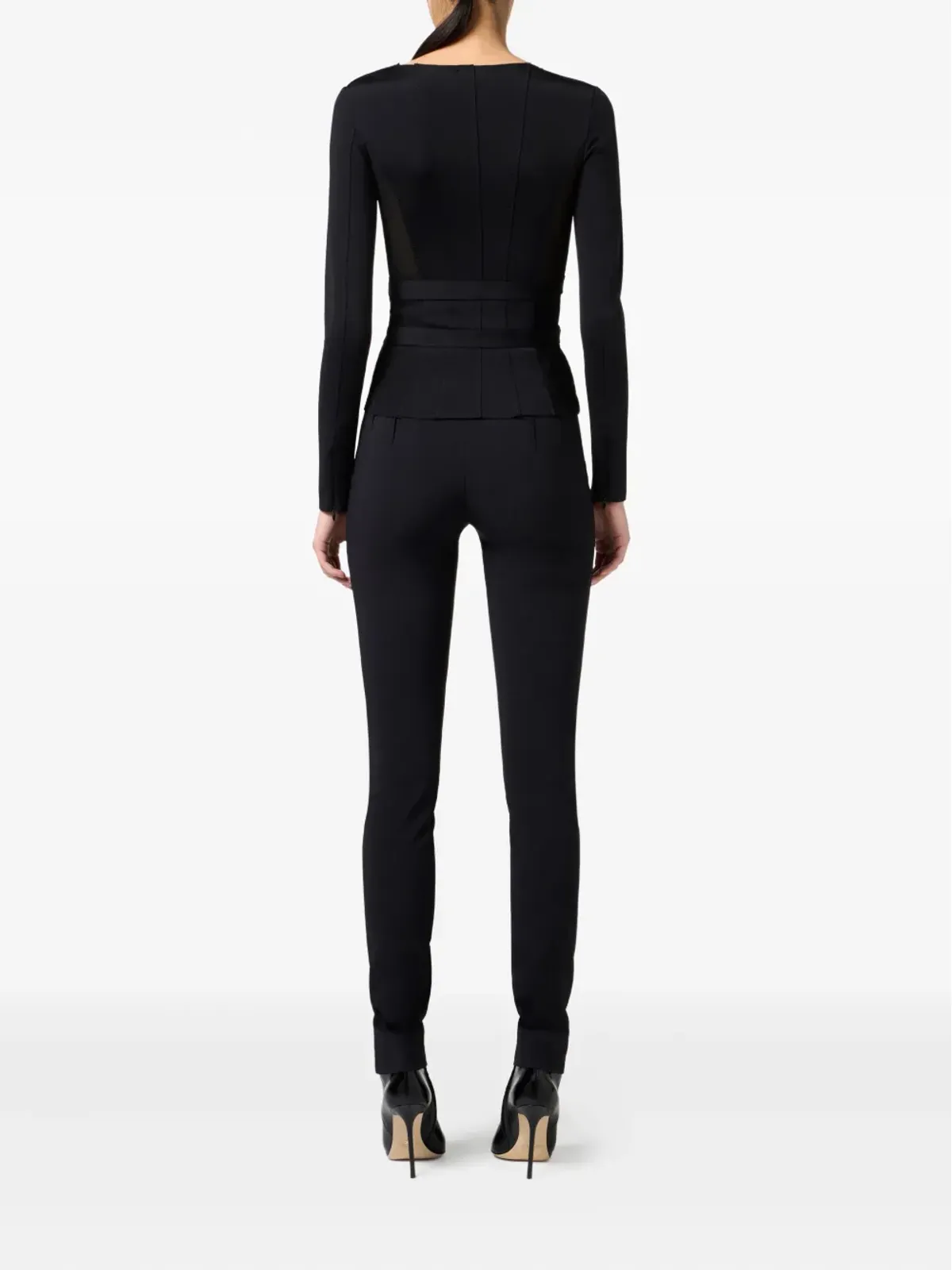 Elisabetta Franchi コルセットディテール長袖Tシャツ ブラック - 画像3