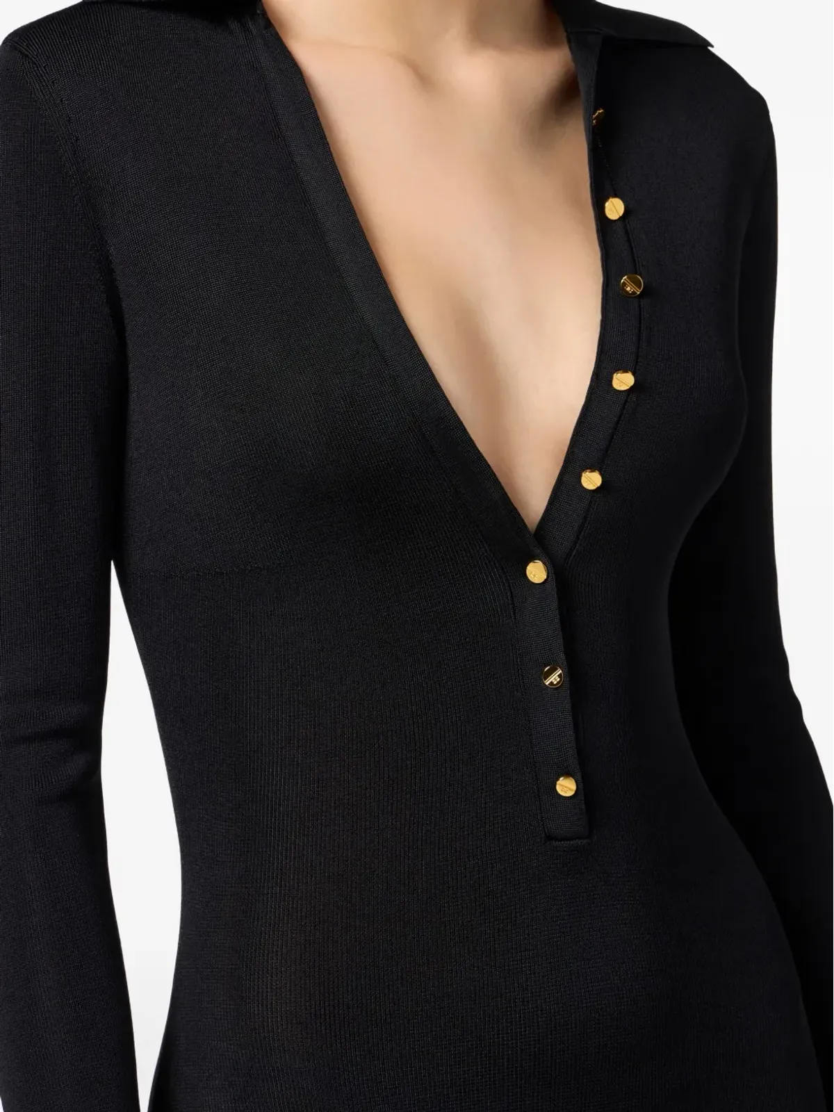 Elisabetta Franchi Vネックボタンディテール マキシドレス - 画像5