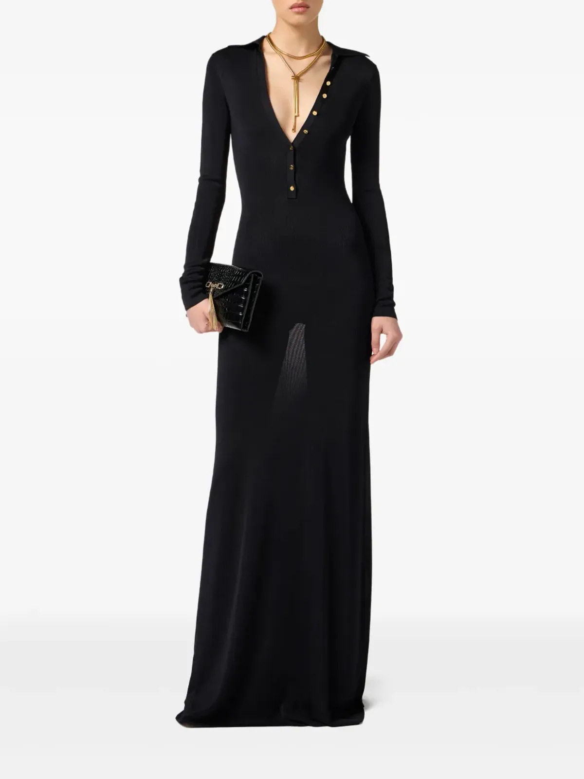 Elisabetta Franchi Vネックボタンディテール マキシドレス - 画像2