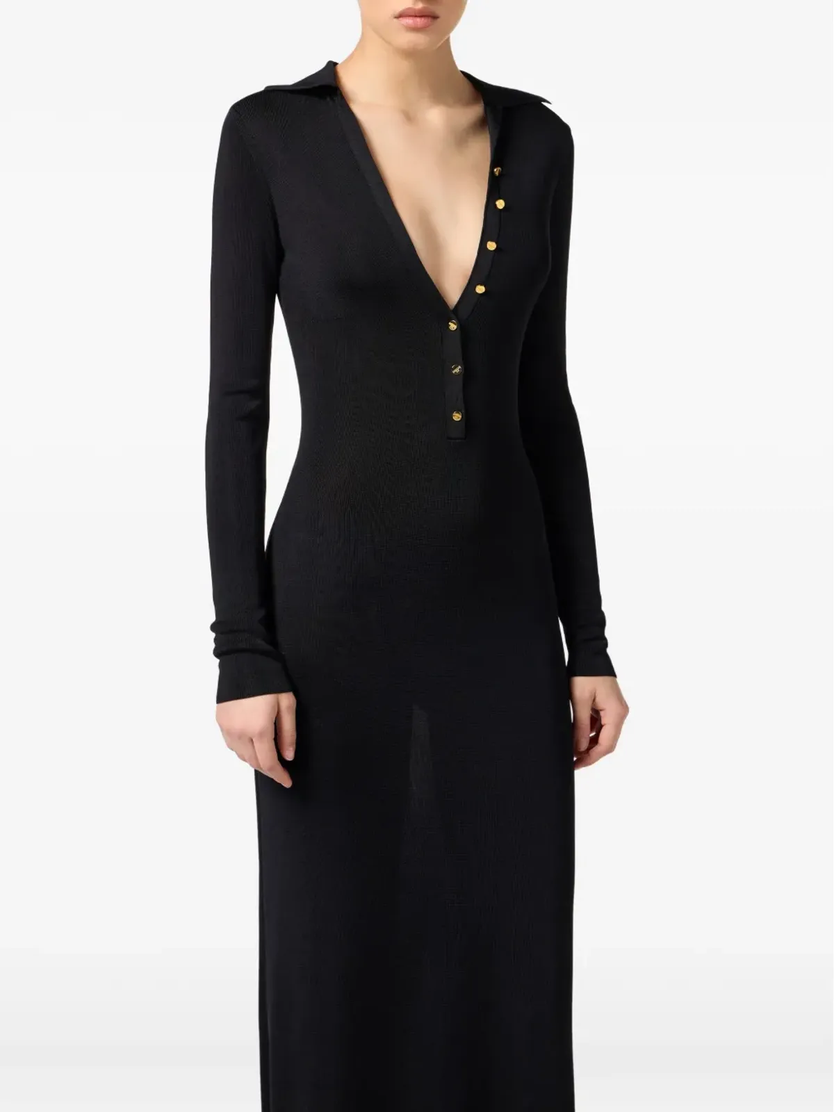 Elisabetta Franchi Vネックボタンディテール マキシドレス - 画像3