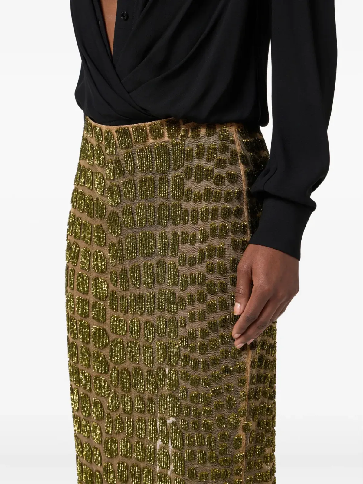 Elisabetta Franchi ビーズ装飾入りミディスカート（ゴールド） - 画像5