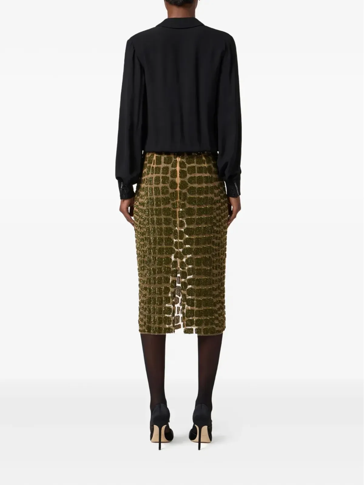 Elisabetta Franchi ビーズ装飾入りミディスカート（ゴールド） - 画像4