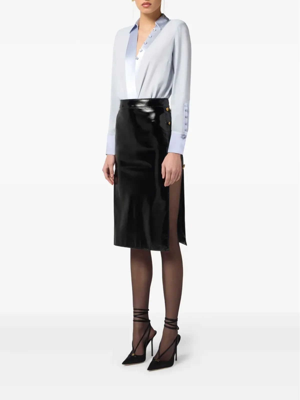 Elisabetta Franchi ボタンディテール・スリット入りミディスカート ブラック - 画像2