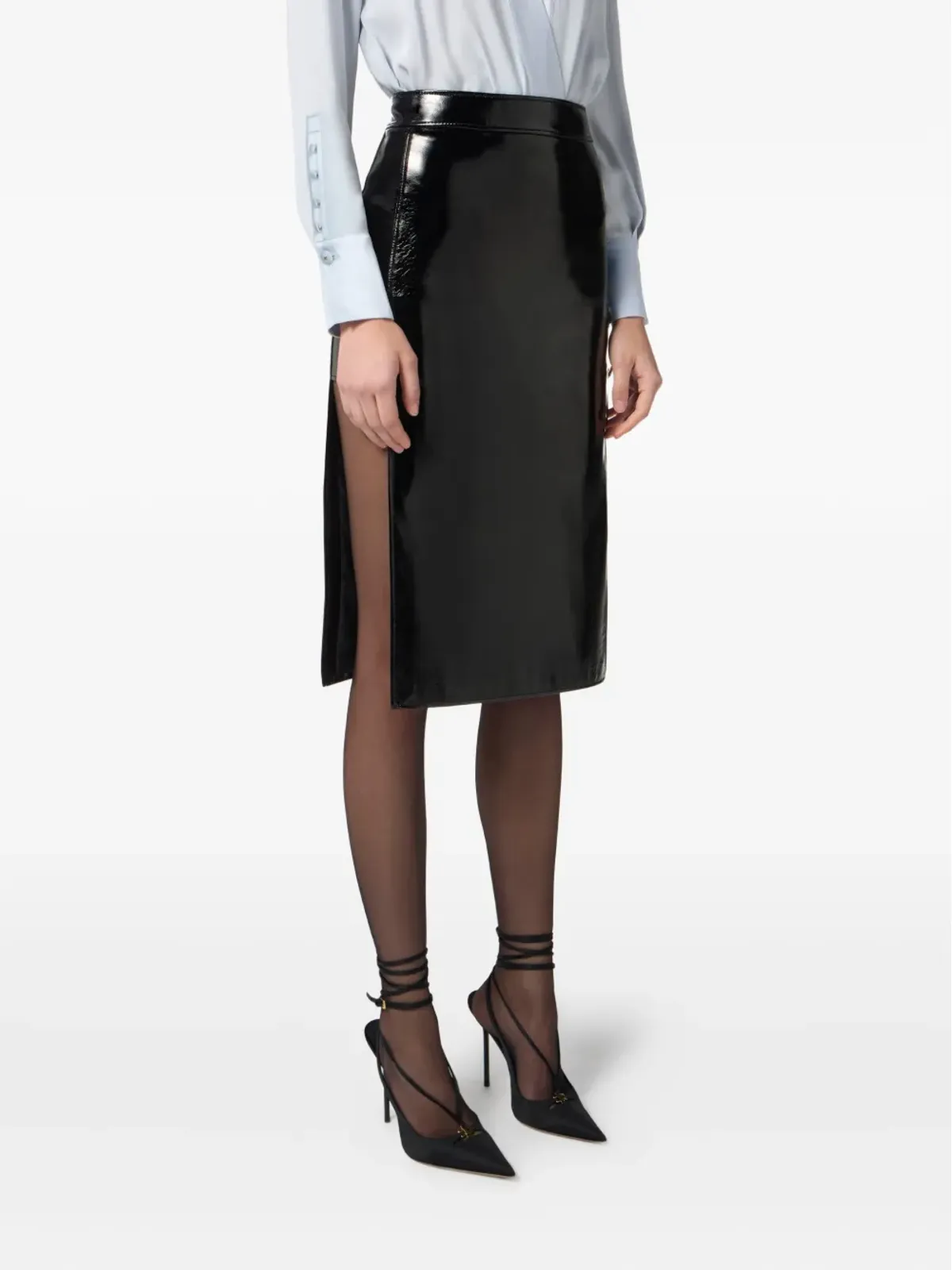 Elisabetta Franchi ボタンディテール・スリット入りミディスカート ブラック - 画像3