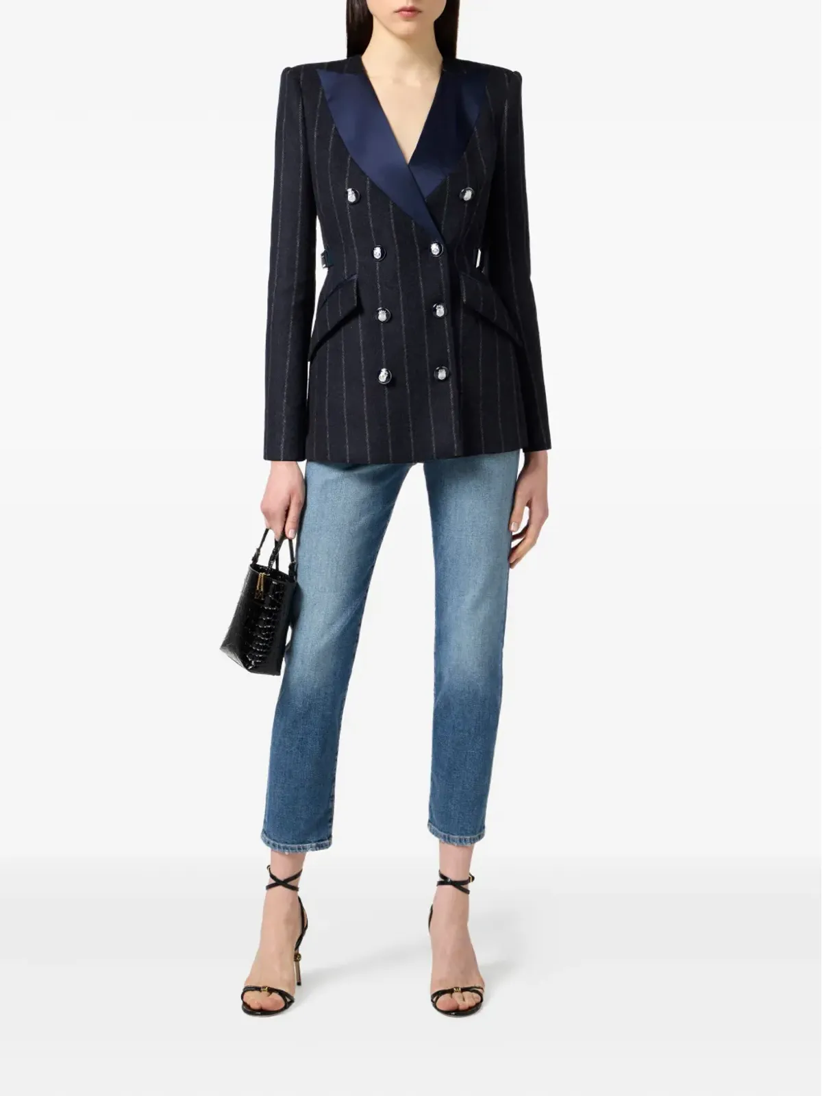 Elisabetta Franchi ピンストライプ サテンラペル ブレザー - 画像2