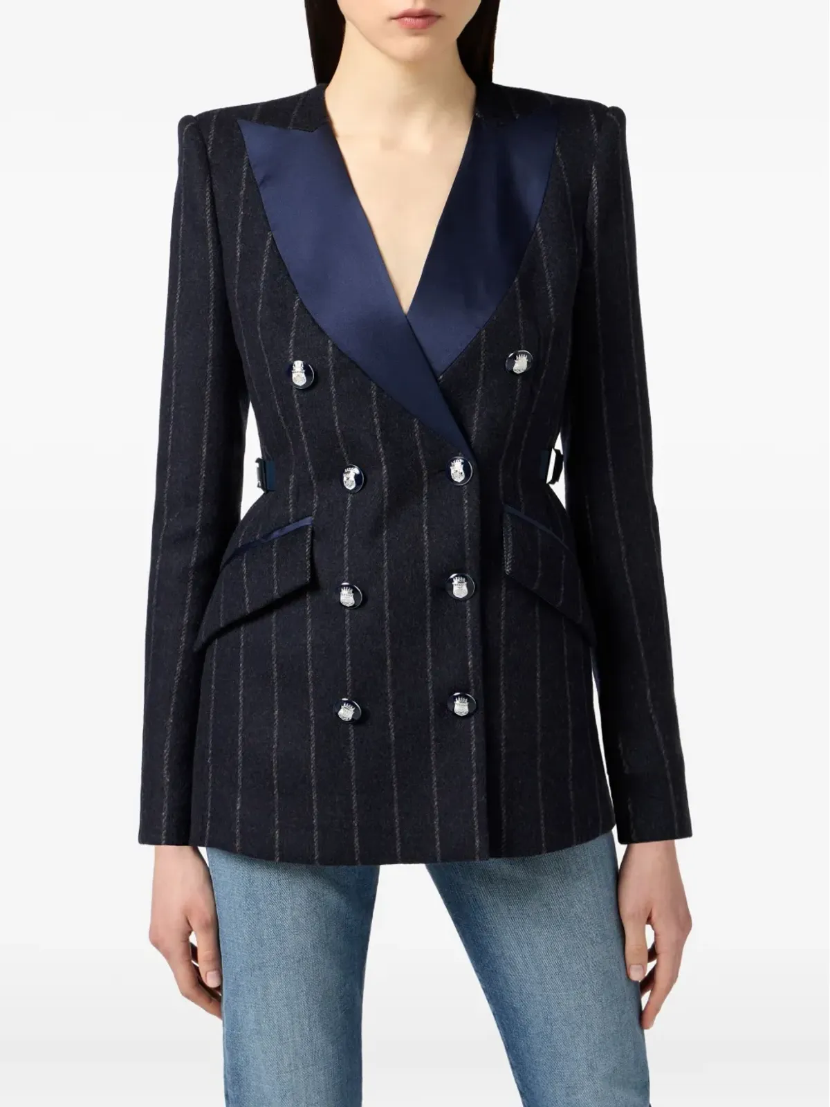 Elisabetta Franchi ピンストライプ サテンラペル ブレザー - 画像4