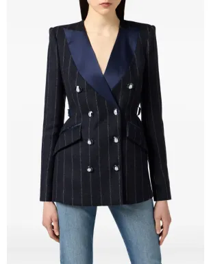 Elisabetta Franchi ピンストライプ サテンラペル ブレザー - サムネイル4
