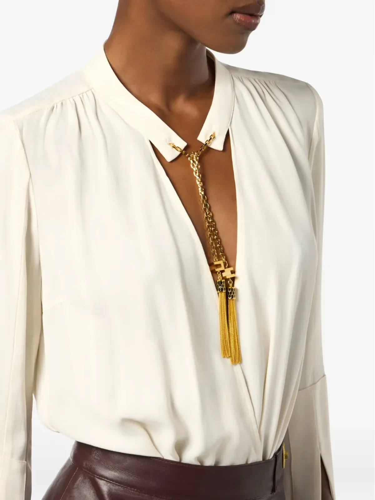 Elisabetta Franchi タッセル付き georgette ボディスーツ - 画像5