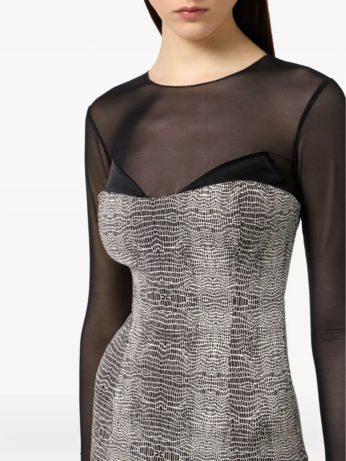 Elisabetta Franchi パイソンプリント メッシュインサート ミディドレス - 画像5