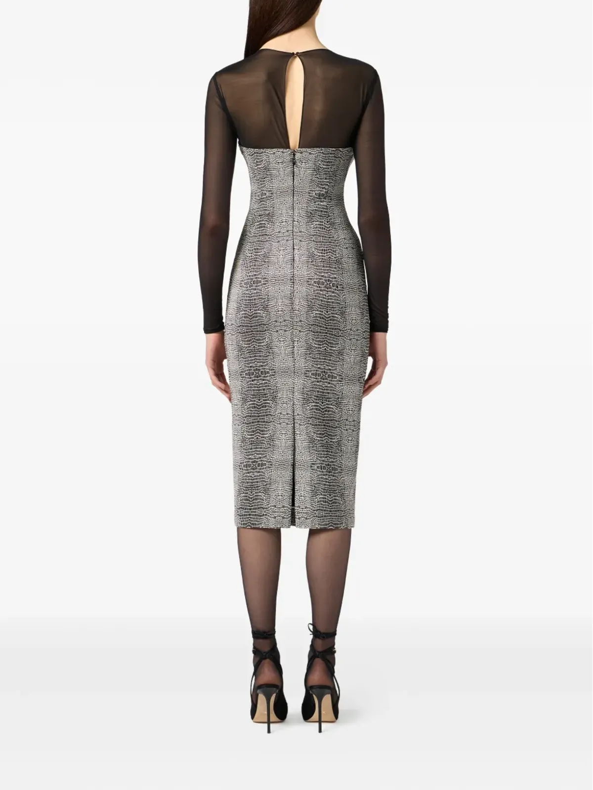 Elisabetta Franchi パイソンプリント メッシュインサート ミディドレス - 画像3
