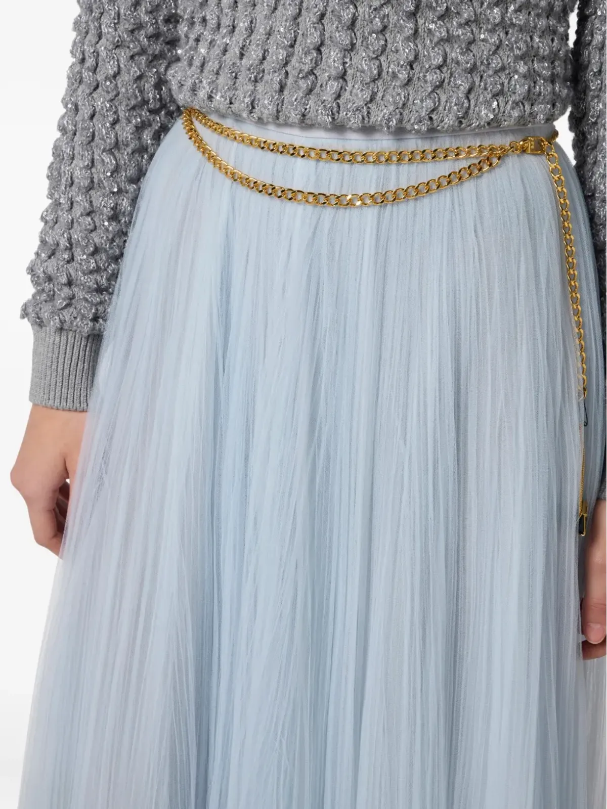 Elisabetta Franchi プリーツチェーンベルト付きミディスカート - 画像5