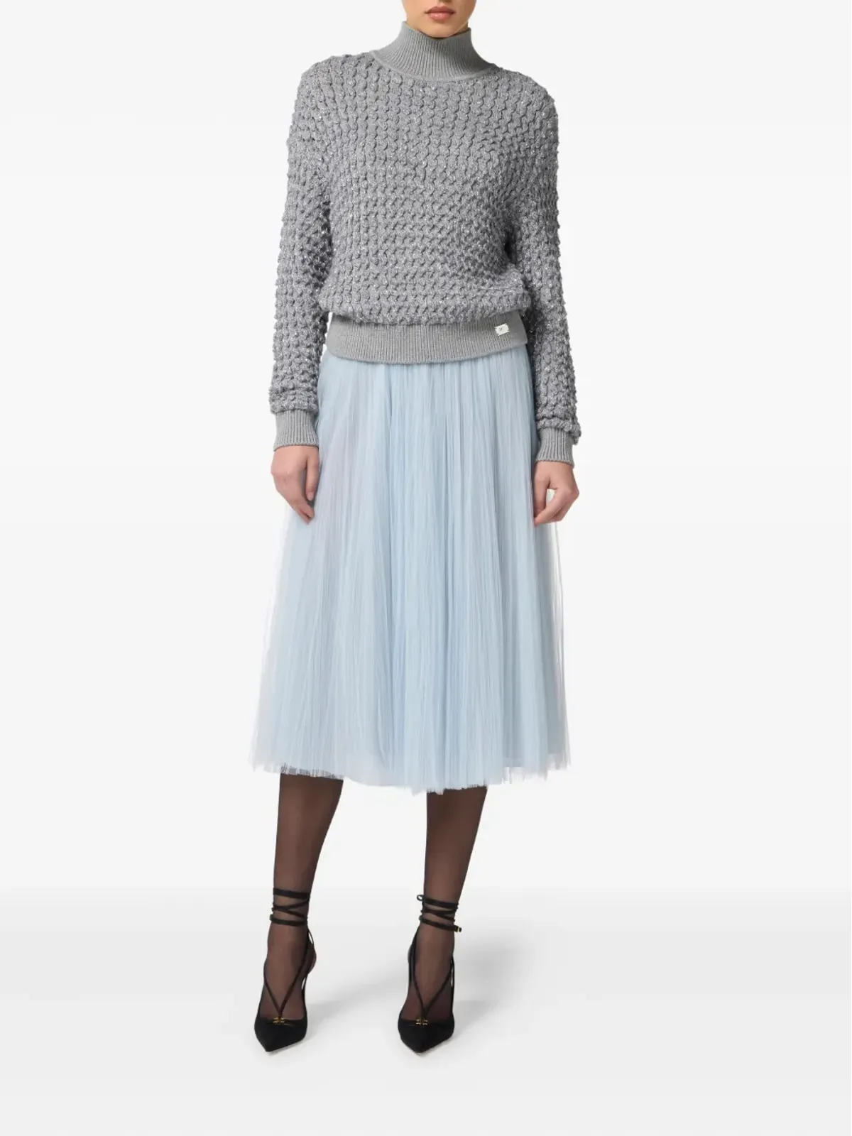 Elisabetta Franchi プリーツチェーンベルト付きミディスカート - 画像2