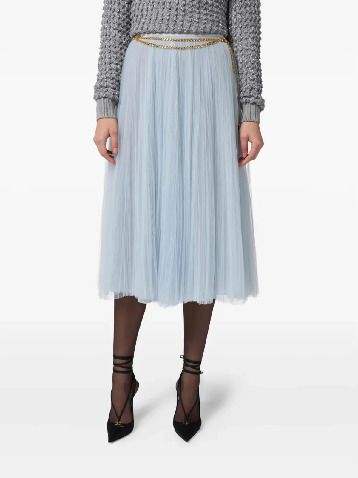 Elisabetta Franchi プリーツチェーンベルト付きミディスカート - 画像3