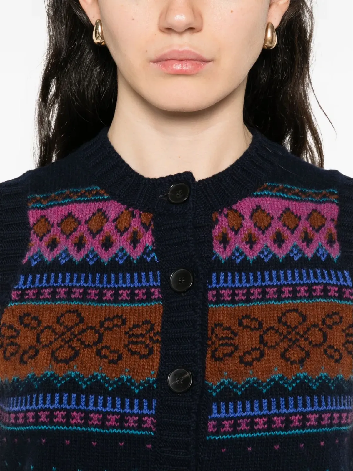 ETRO ボタン留めの柄ウールカーディガン - ブルー - 画像5
