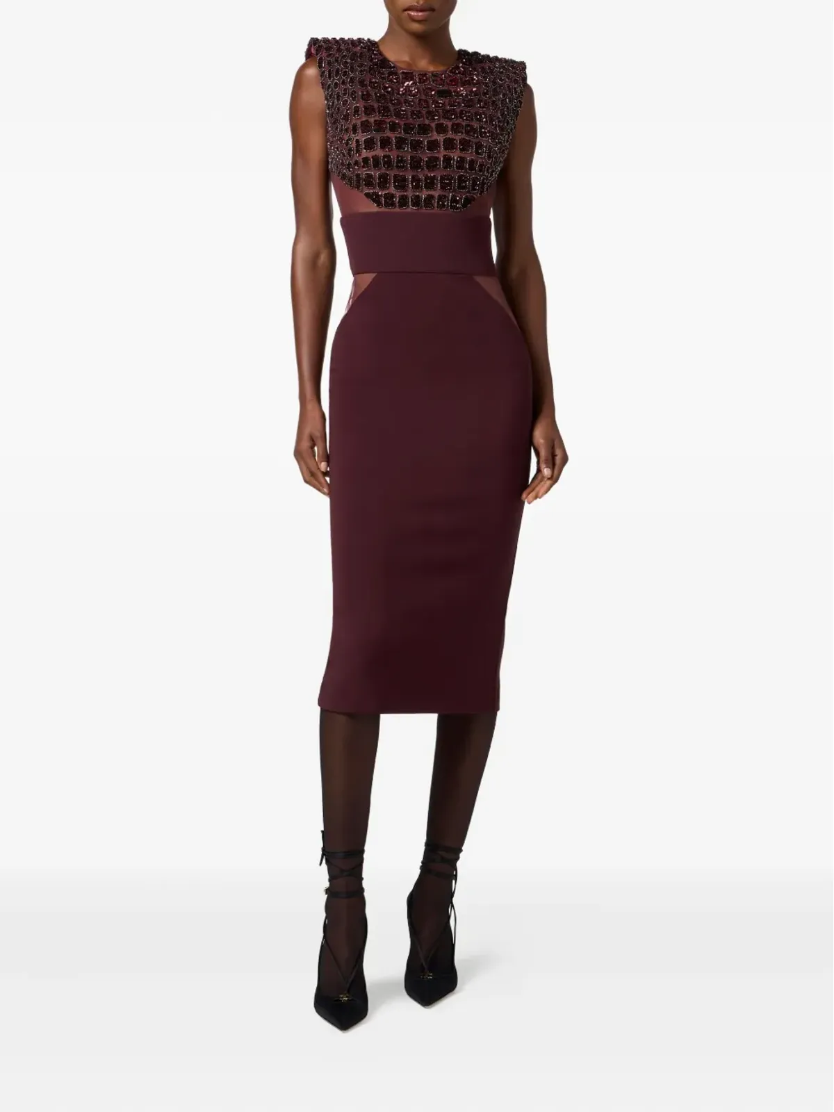 Elisabetta Franchi スパンコール装飾ミディドレス - パープル - 画像2