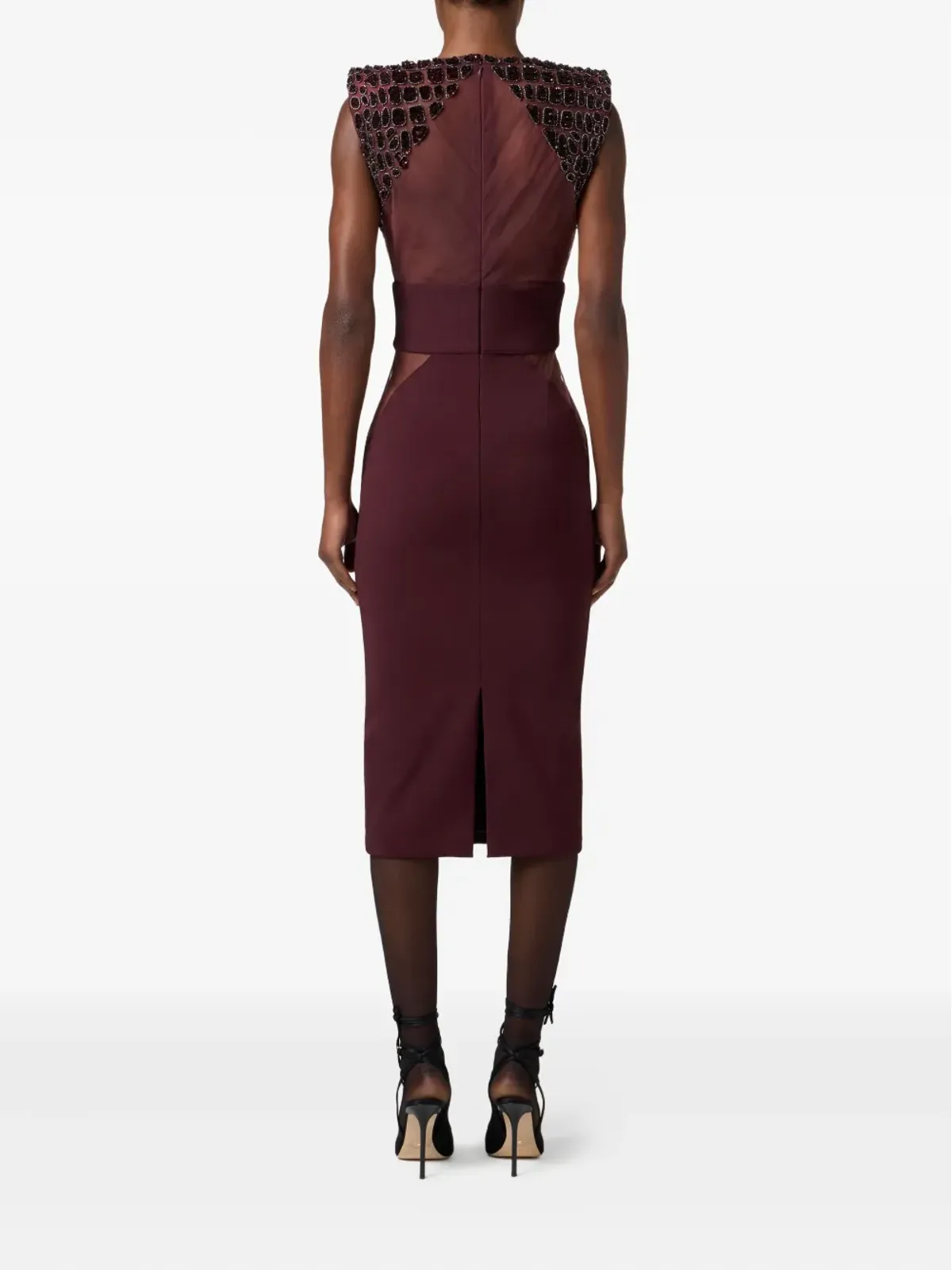 Elisabetta Franchi スパンコール装飾ミディドレス - パープル - 画像3