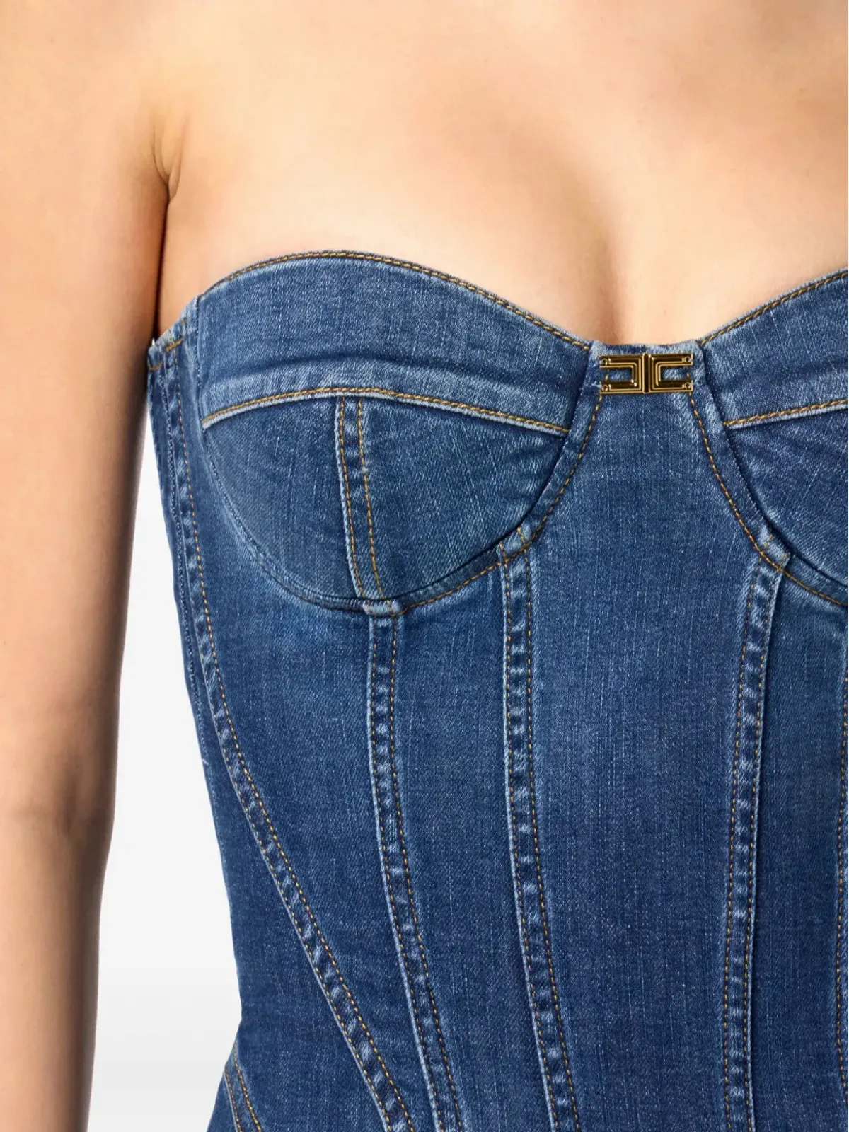 Elisabetta Franchi ストラップレス デニム ミディドレス - ブラック - 画像5