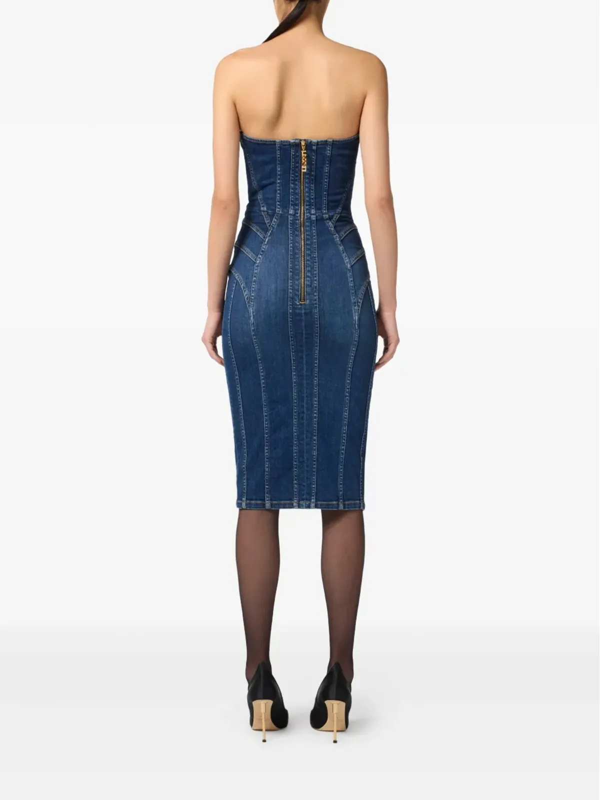 Elisabetta Franchi ストラップレス デニム ミディドレス - ブラック - 画像3