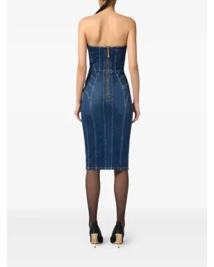 Elisabetta Franchi ストラップレス デニム ミディドレス - ブラック - サムネイル3