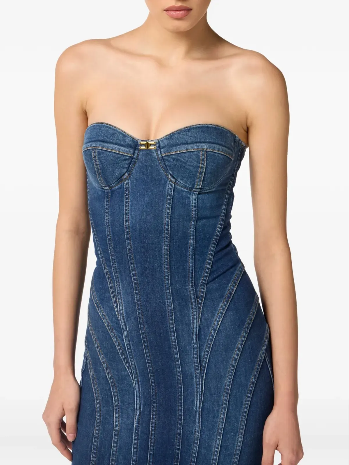 Elisabetta Franchi ストラップレス デニム ミディドレス - ブラック - 画像4