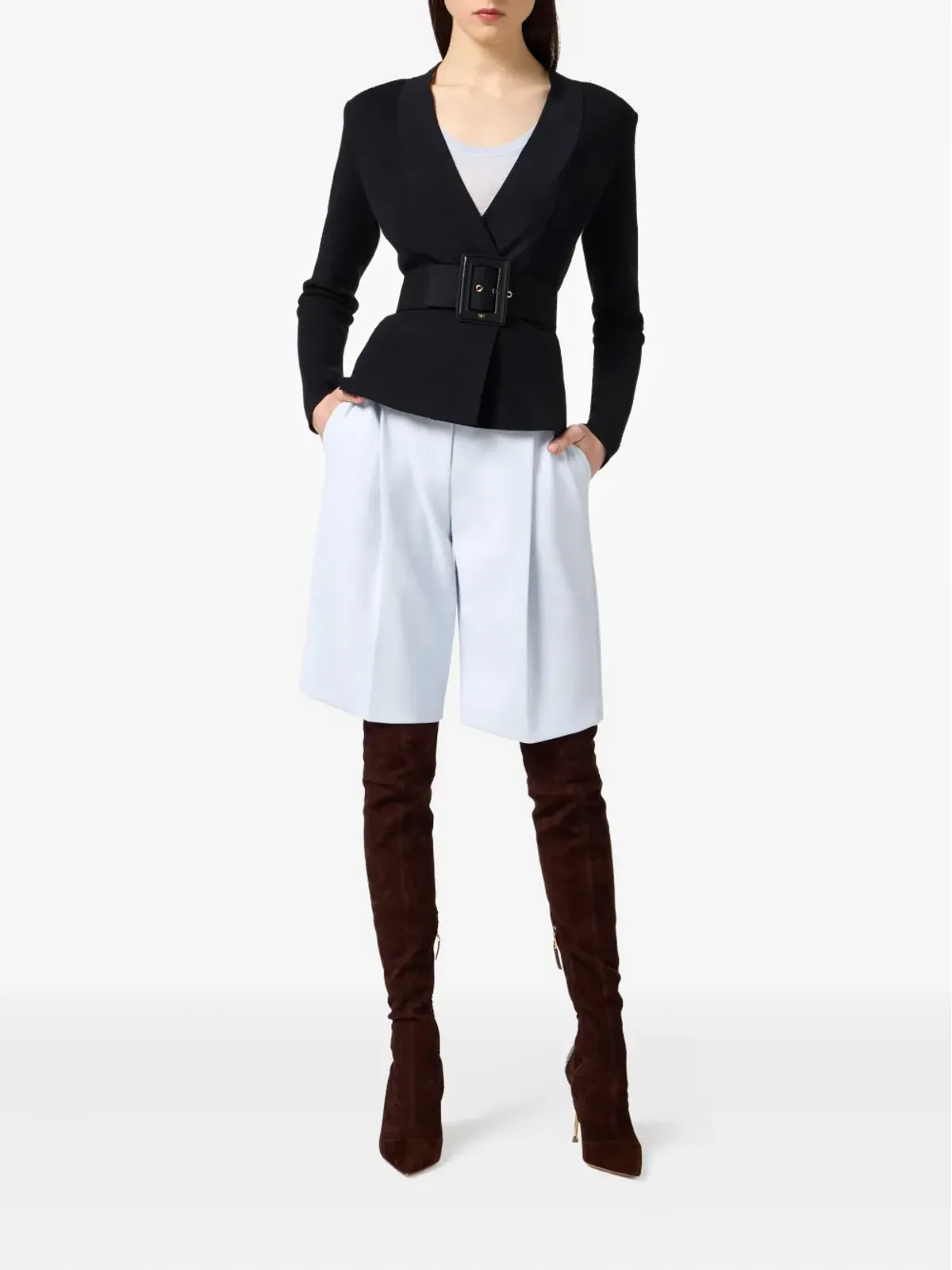 Elisabetta Franchi Vネック ベルト付き ブレザー - 画像2