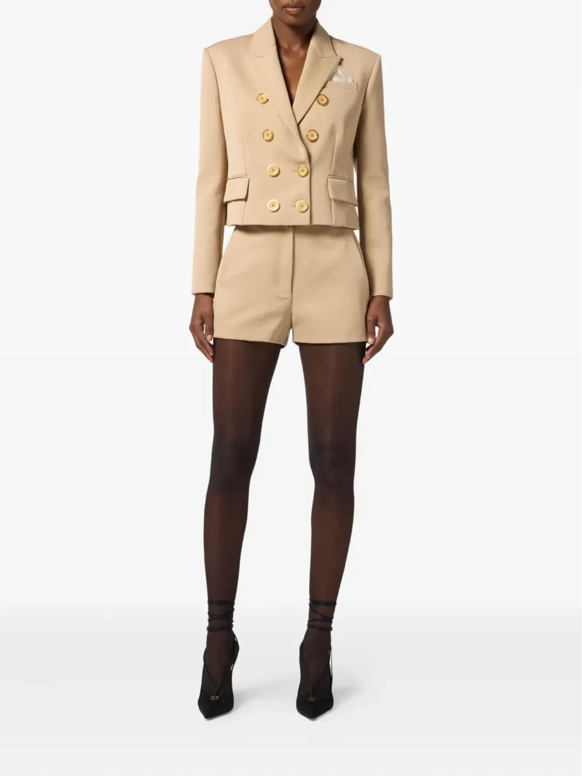 Elisabetta Franchi ゴールドボタン ガバーディンショーツ - 画像2