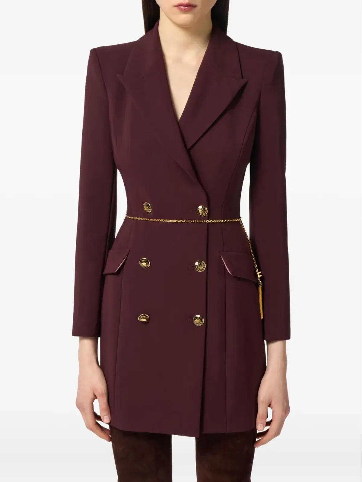 Elisabetta Franchi チェーン装飾ダブルブレストミニドレス - パープル - 画像4