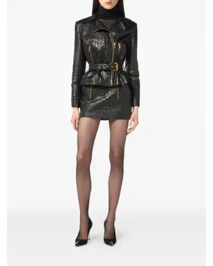 Elisabetta Franchi クロコダイルエフェクト ジップディテール ミニスカート - ブラック - サムネイル2