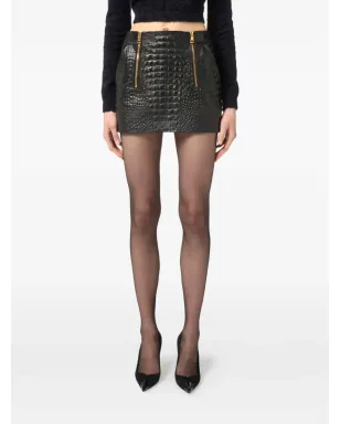 Elisabetta Franchi クロコダイルエフェクト ジップディテール ミニスカート - ブラック - サムネイル3