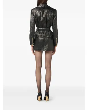 Elisabetta Franchi クロコダイルエフェクト ジップディテール ミニスカート - ブラック - サムネイル4