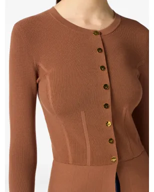 Elisabetta Franchi リブ編み ジュエルボタン カーディガン - ブラウン - サムネイル5