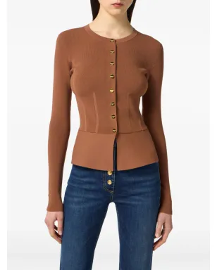 Elisabetta Franchi リブ編み ジュエルボタン カーディガン - ブラウン - サムネイル3