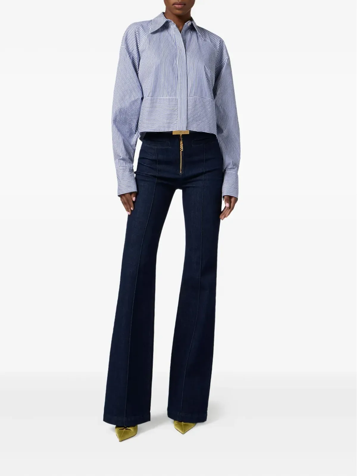 Elisabetta Franchi ストライプ柄クロップドシャツ - 画像2