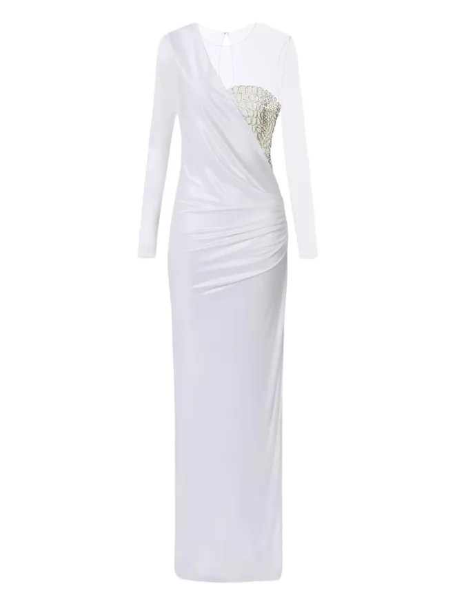 Elisabetta Franchi Elisabetta Franchi ホワイト チュールパネル クロコダイルエフェクト マキシドレスの商品画像