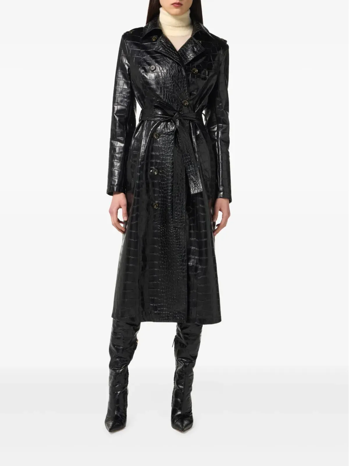 Elisabetta Franchi クロコダイルエフェクト ダブルブレスト トレンチコート - 画像2