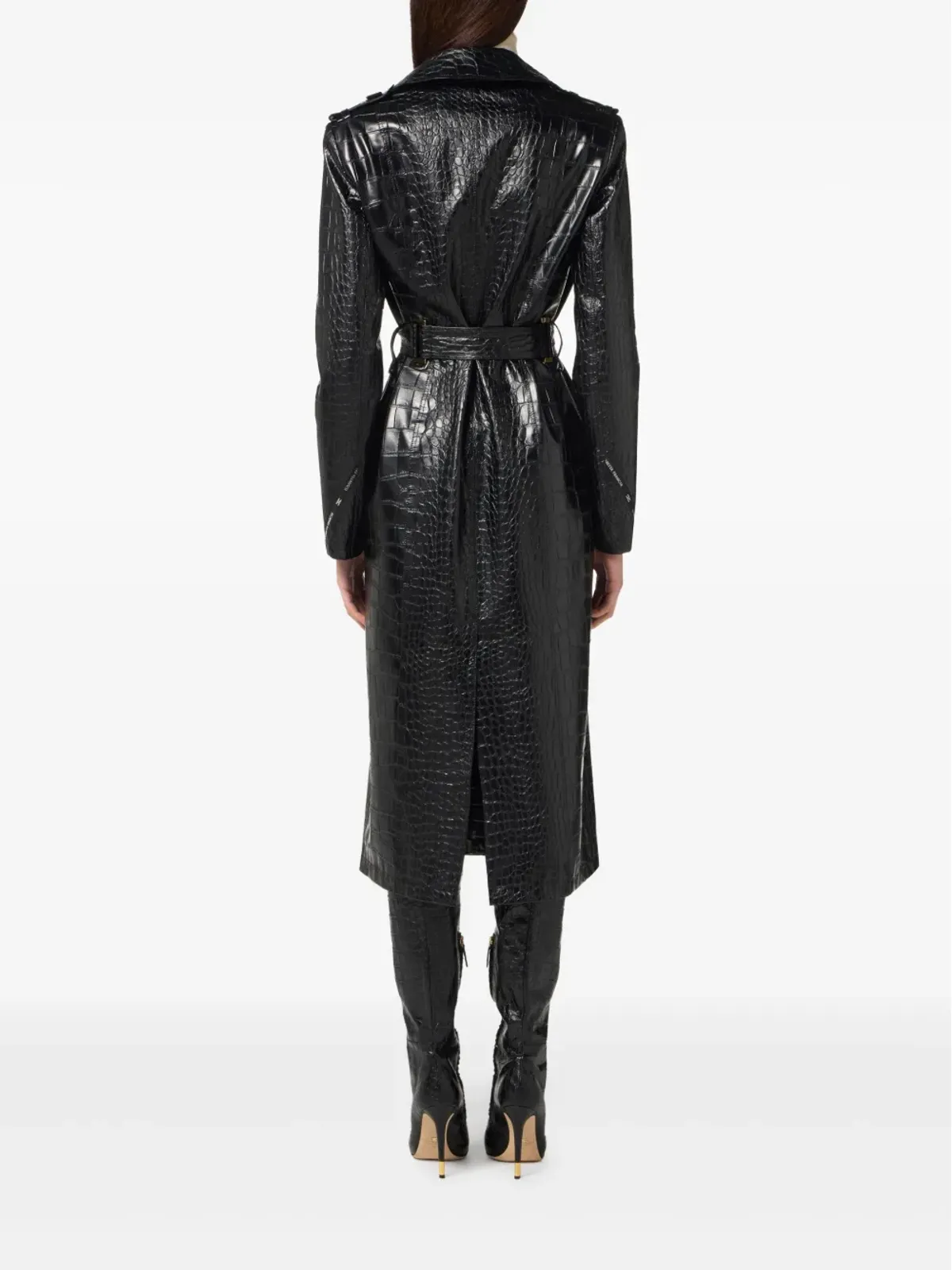 Elisabetta Franchi クロコダイルエフェクト ダブルブレスト トレンチコート - 画像3