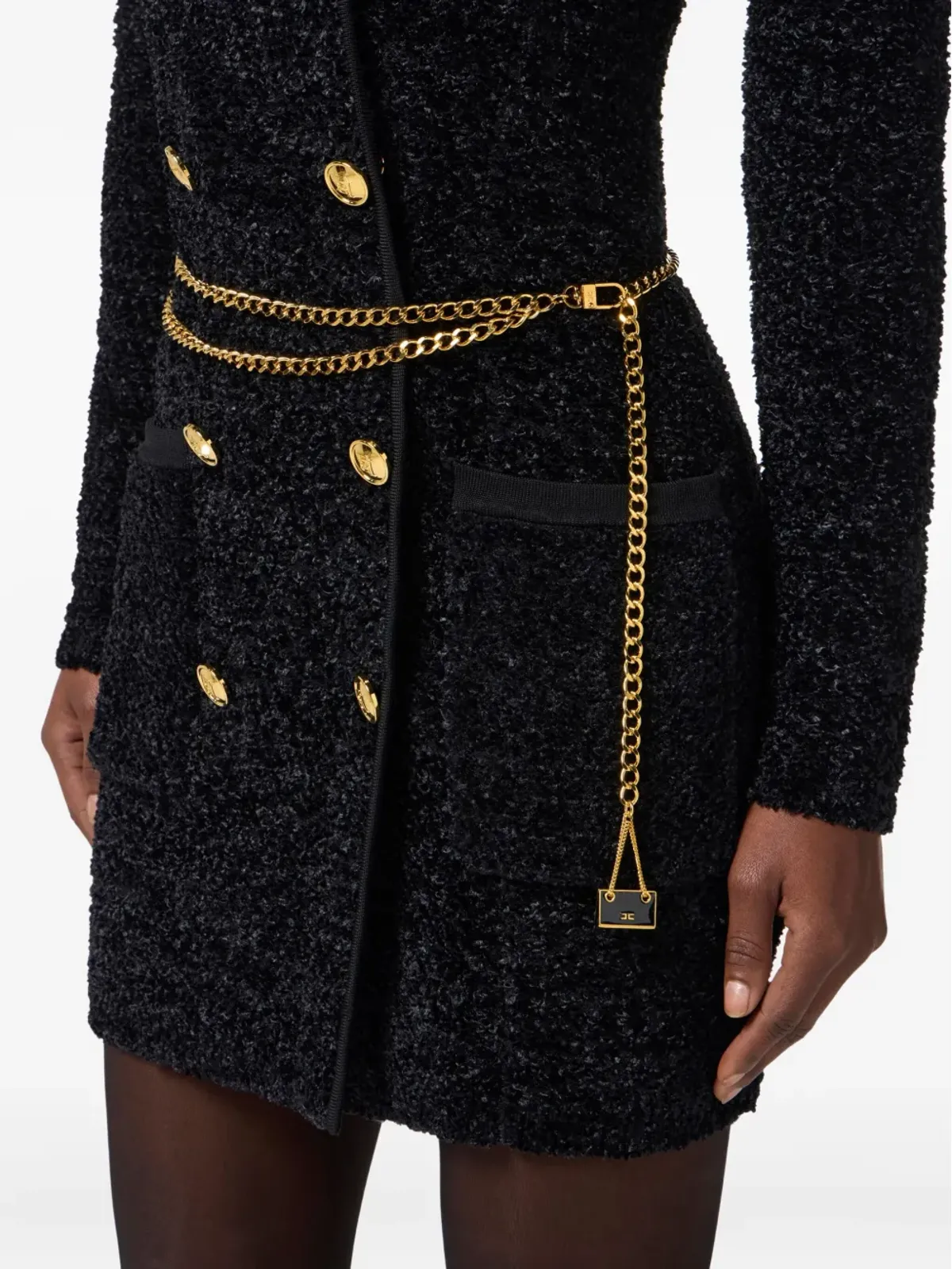 Elisabetta Franchi ブークレ チェーンベルト付きミニドレス - 画像5