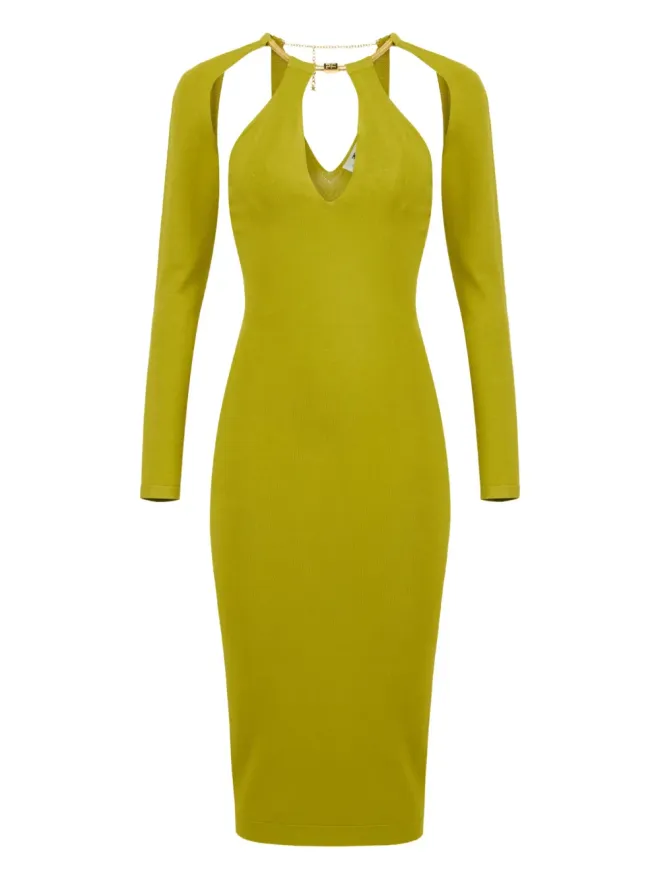 Elisabetta Franchi Elisabetta Franchi ロゴネックレス カットアウト ドレス（グリーン）の商品画像