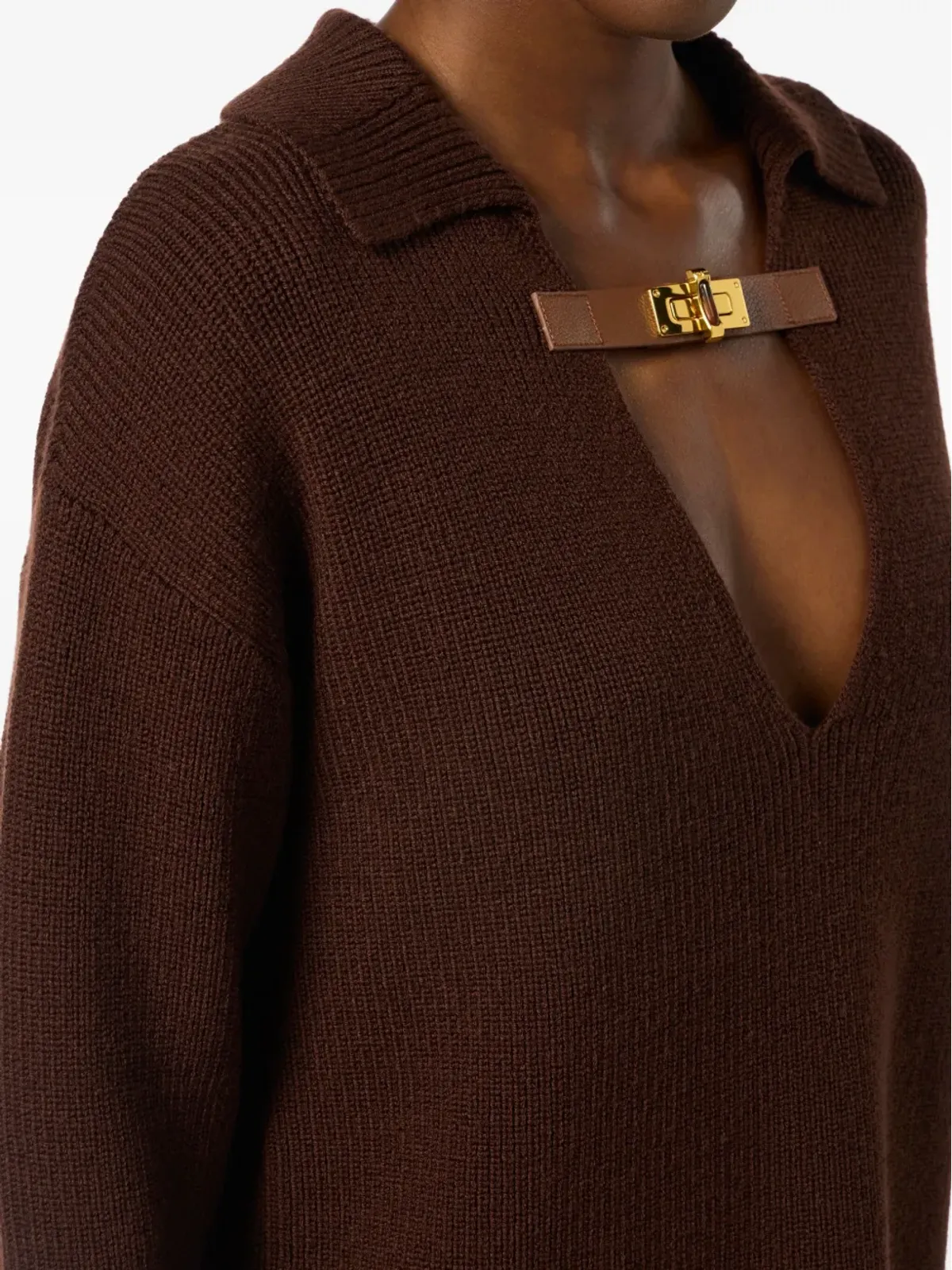 Elisabetta Franchi バックルディテール ポロカラー セーター - ブラウン - 画像5